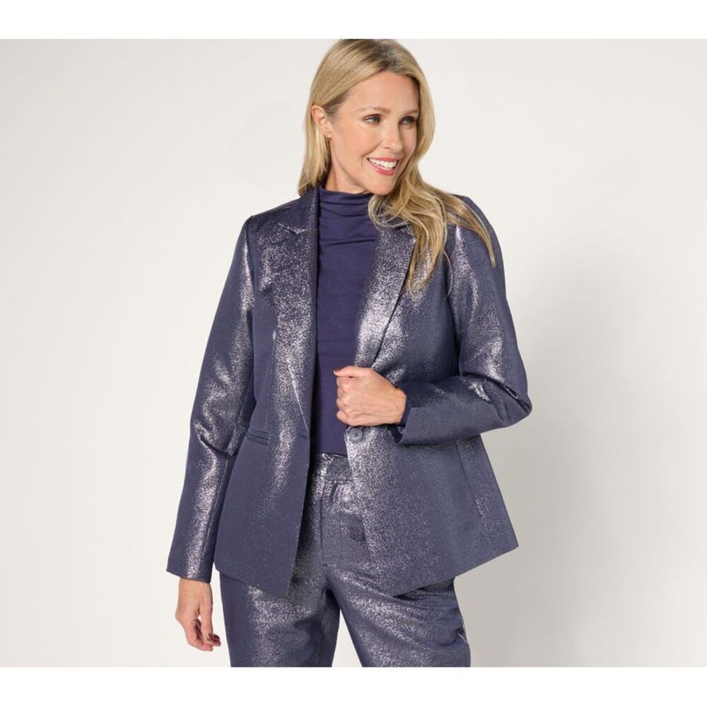 SUNNYLiFE Women's Plus Sz Jacket 1X Carpet Soft Shimmer Blazer Silver